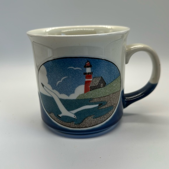 Vintage Otagiri Seaside Lighthouse Coffee Mug Hand Painted Pottery Japan - Picture 1 of 6
